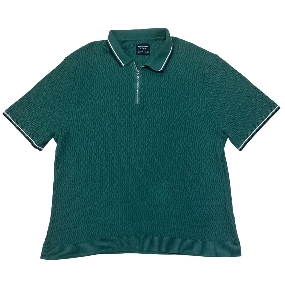 Abercrombie & Fitch Men's Green Tipped Zip Sweater Polo Camp Knit Resort Casual